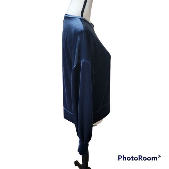 Madewell Navy Blue Velvet Top with Balloon Sleeves. Size S. - Picture 4 of 11